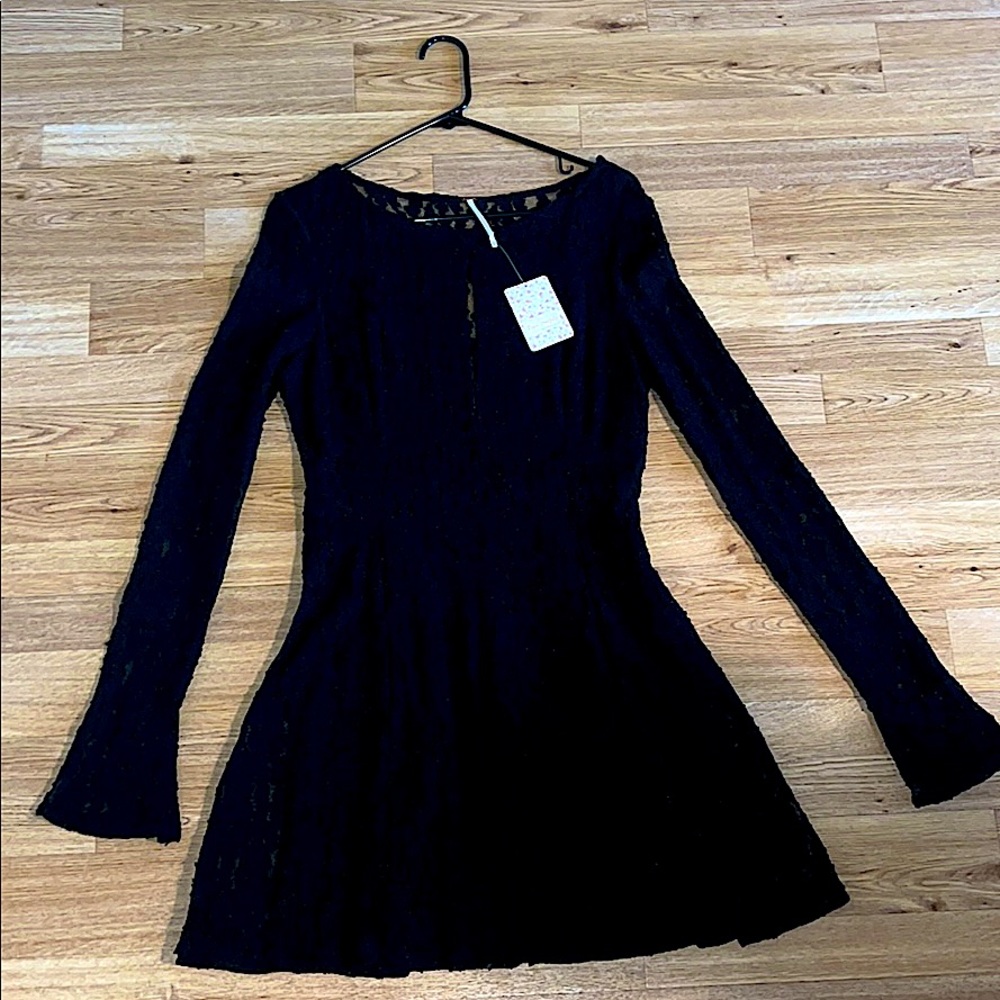 Free People Black Embroidered Mini Dress